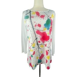 NWT Miss Nikky Vibrant Multicolor Splatter Print Women's Blouse Size S